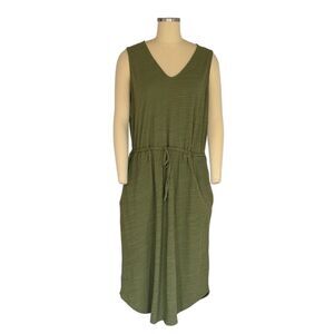 Loft  Women's Green V-Neck Sleeveless Knee Length Dress Size L